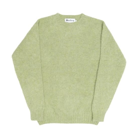Harley Of Scotland Light Green Wool Sweater With Classic Crew Neckline