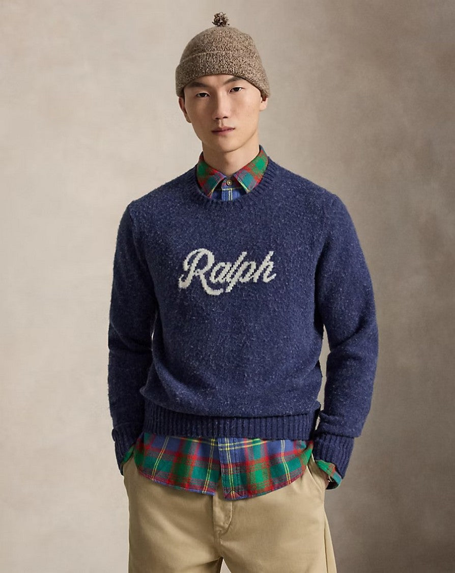 Polo Ralph Lauren Navy Flecked Script Crew-Neck Sweater