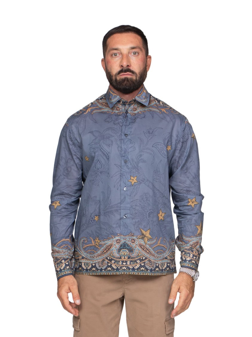 Etro Easy Paisley Star Winged Horse Long-Sleeve Shirt