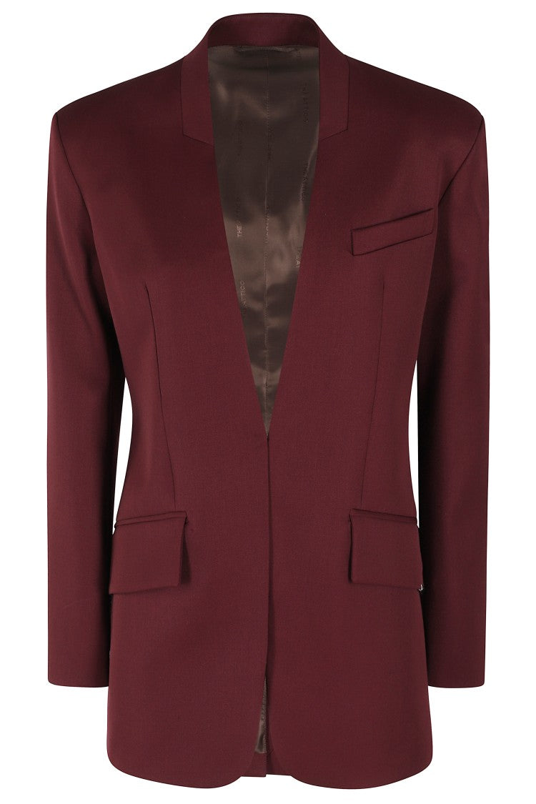 The Attico Burgundy Wool Gabardine Blazer With Flap Pockets
