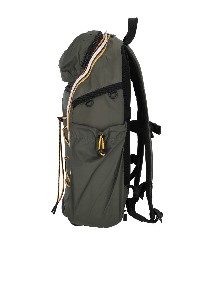 K-Way Structured Green Nylon Backpack With Adjustable Drawstrings