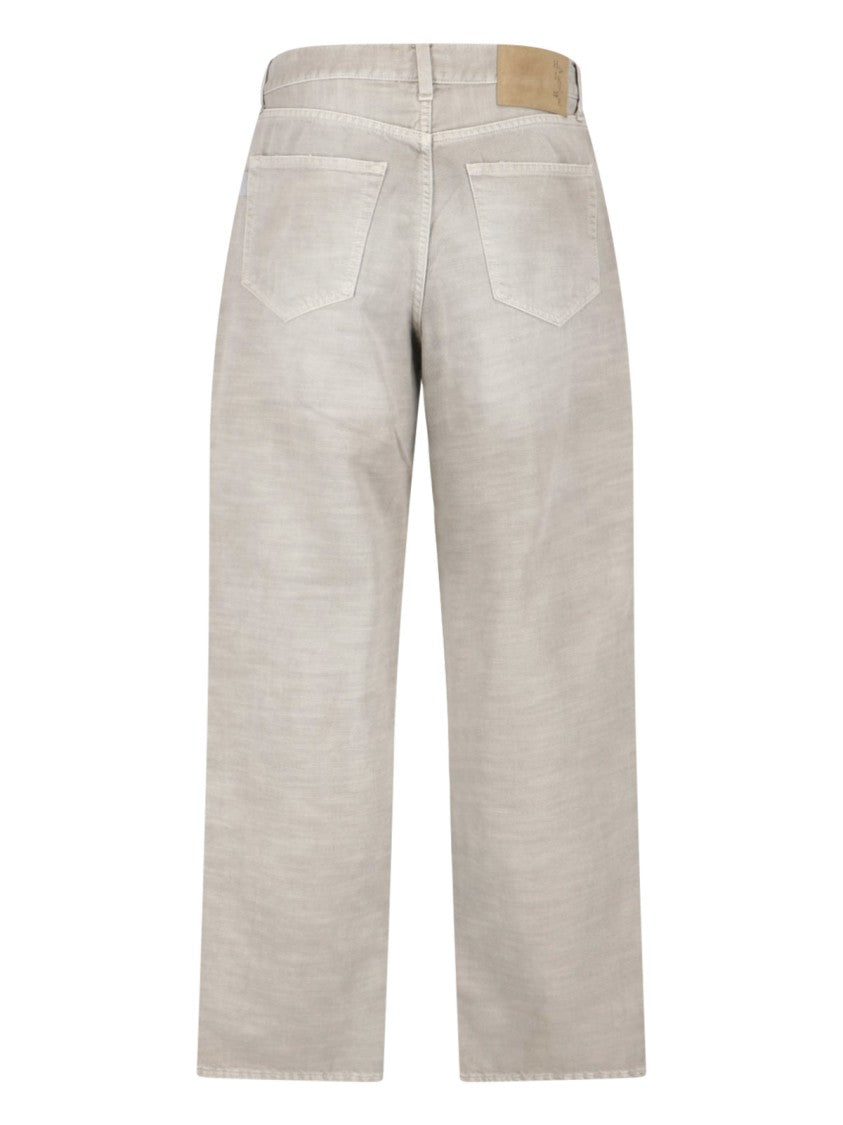 Haikure Beige Wide-Leg Cotton Denim Straight Jeans
