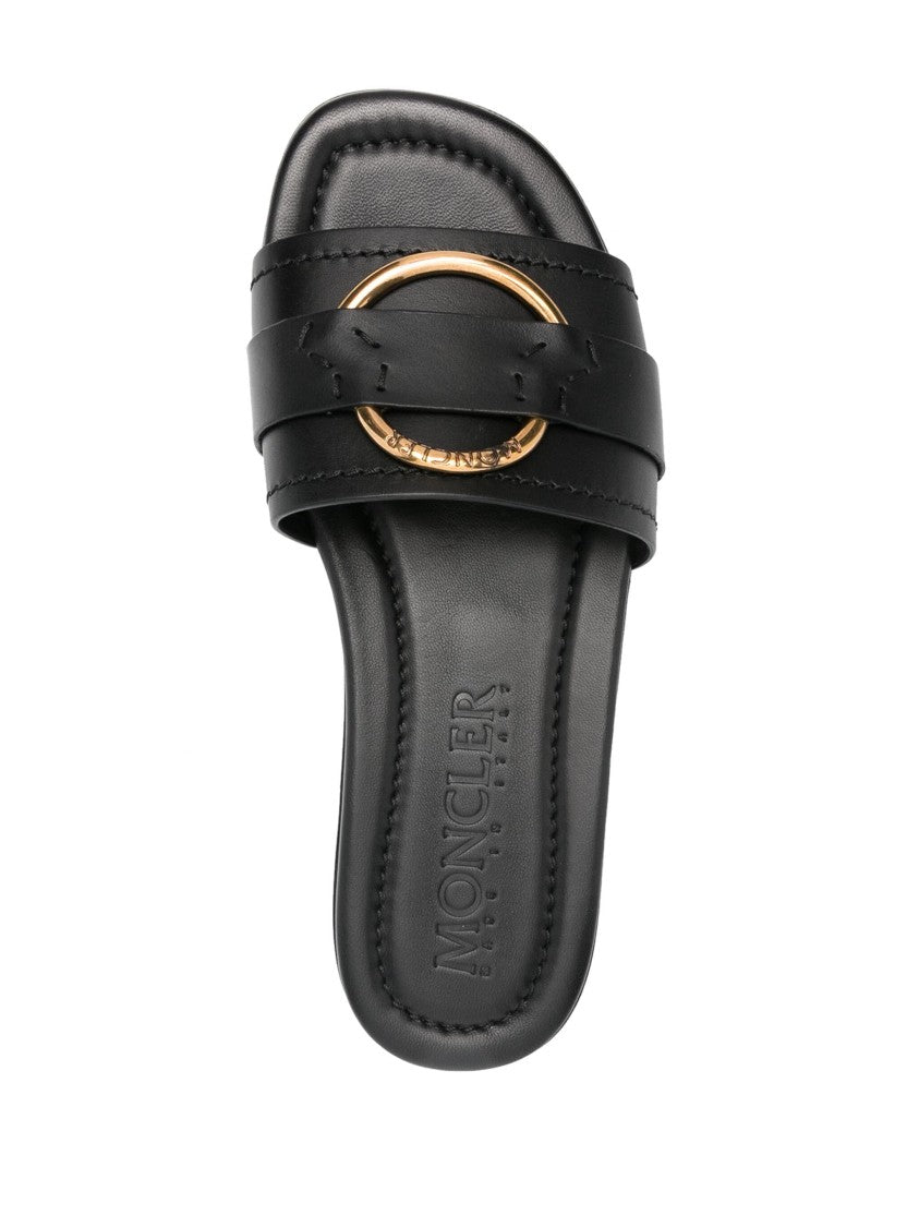 Moncler Black Bell Calfskin Leather Slides