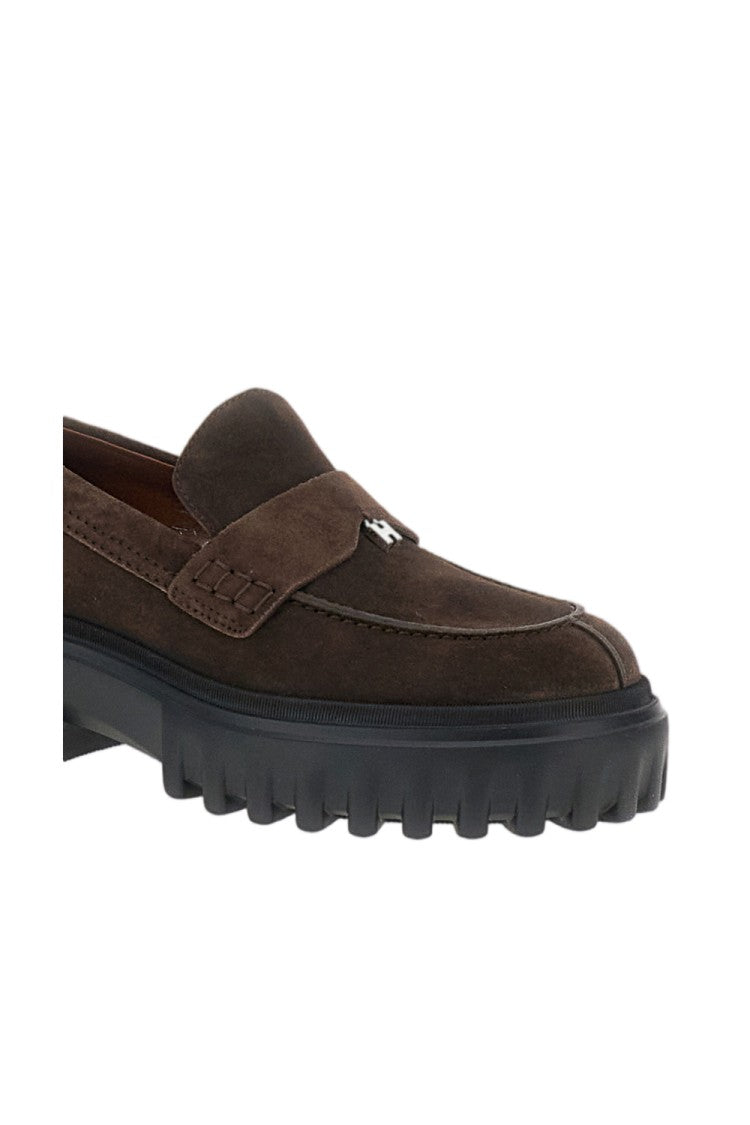 Hogan Brown Leather Brushed Penny Loafers