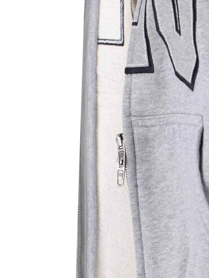 Balenciaga Zip Front Hoodie With Contrast Logo And Ribbed Details