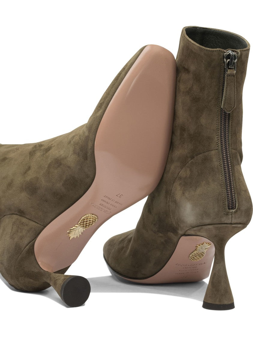 Aquazzura Pointed Toe Green Suede Ankle Boots