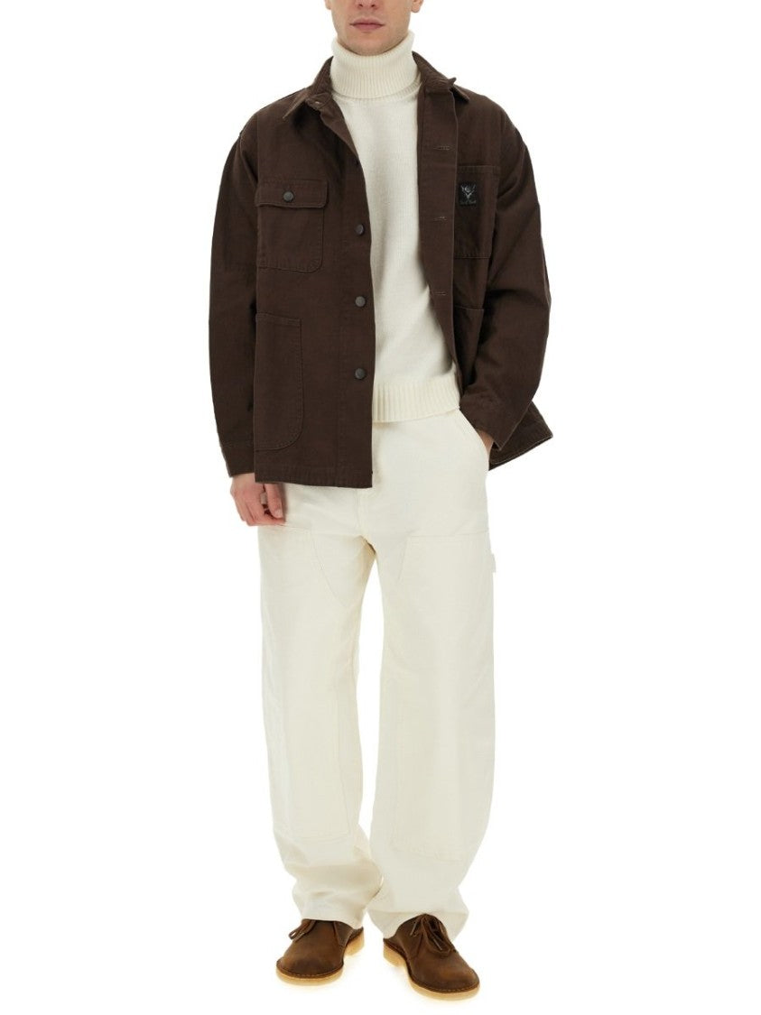 South2 West8 Brown Utility Jacket With Classic Collar And Structured Silhouette