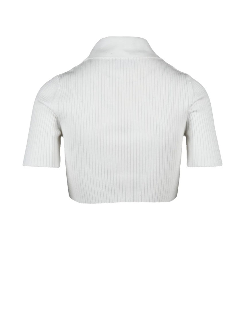 Courrèges Short Ribbed Knit Polo With Classic Collar And Button Placket