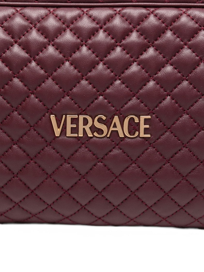 Versace Quilted Bordeaux Shoulder Bag With Gold-Tone Accents