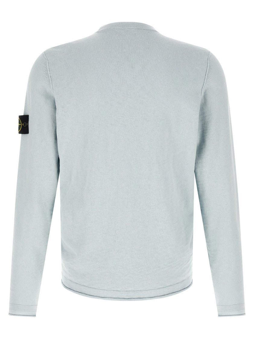 Stone Island Minimalist Blue Knit Sweater With Logo Badge Application