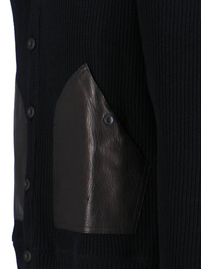 Junya Watanabe Cotton And Leather Cardigan, Black, Ribbed Construction