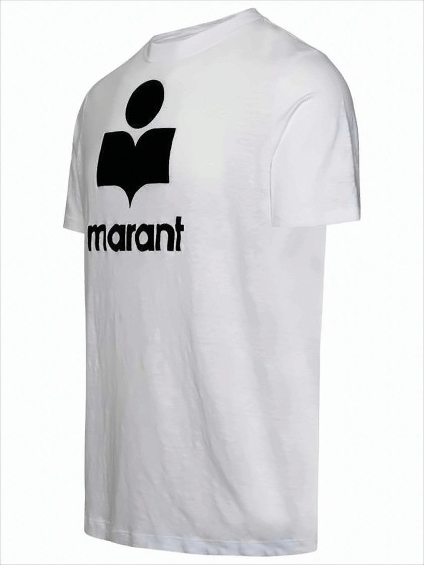 Isabel Marant Linen Crew Neck T-Shirt With Bold Graphic Logo