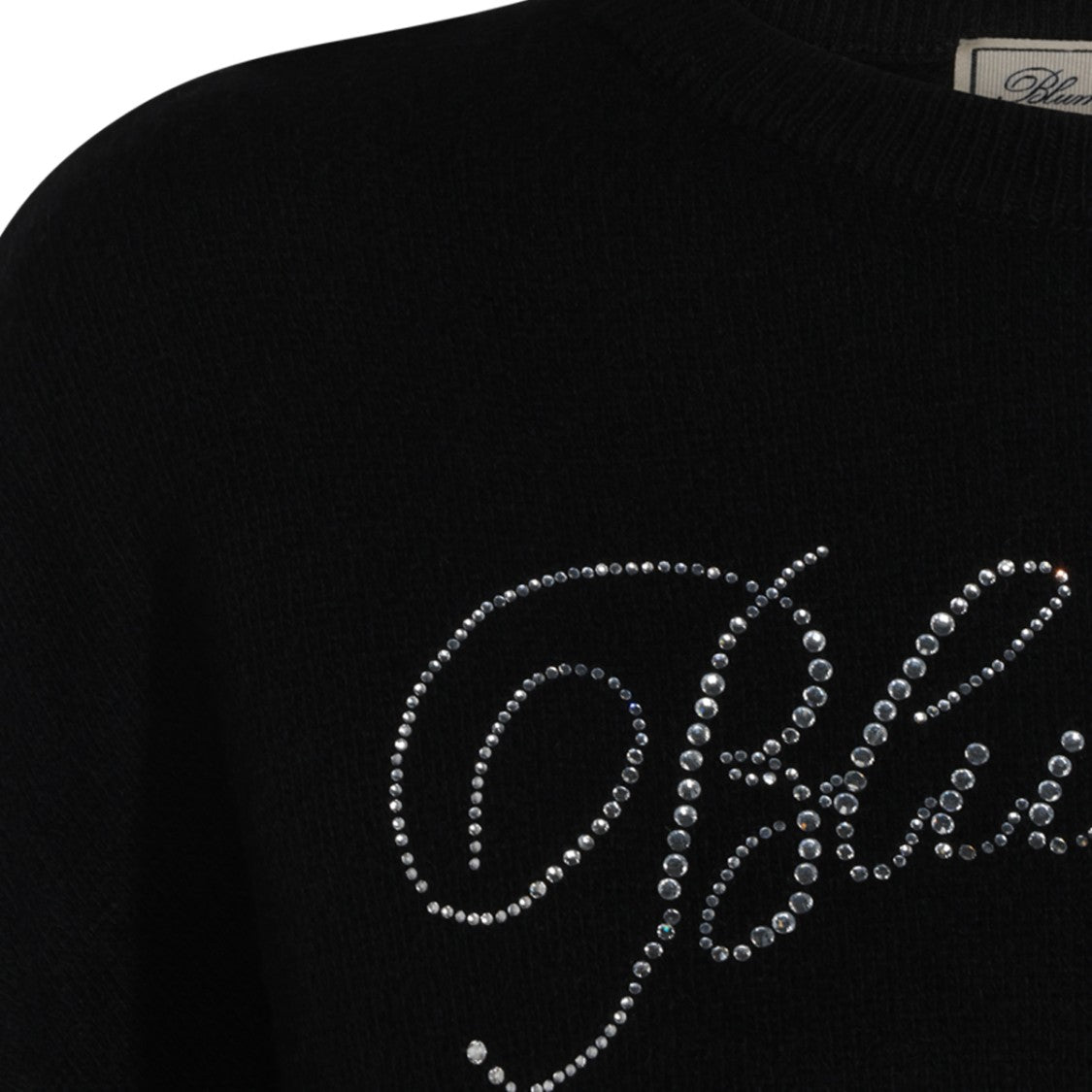 Blumarine Cropped Sweater With Rhinestone Script Detail