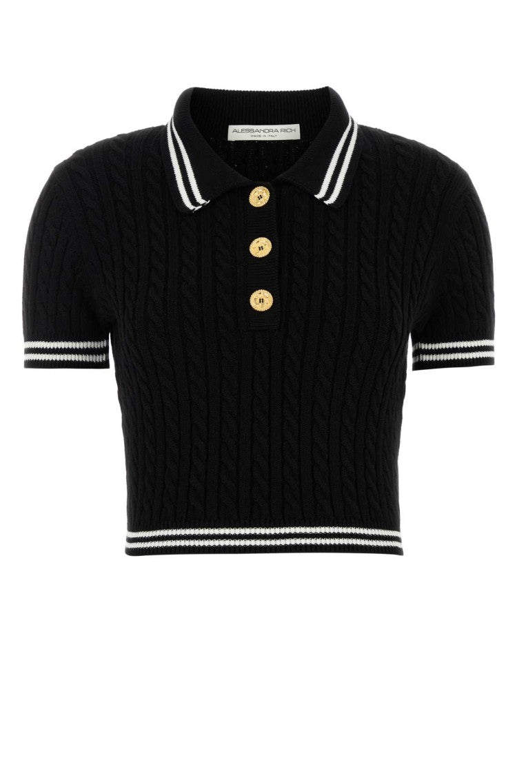 Alessandra Rich Black Cotton Polo Shirt