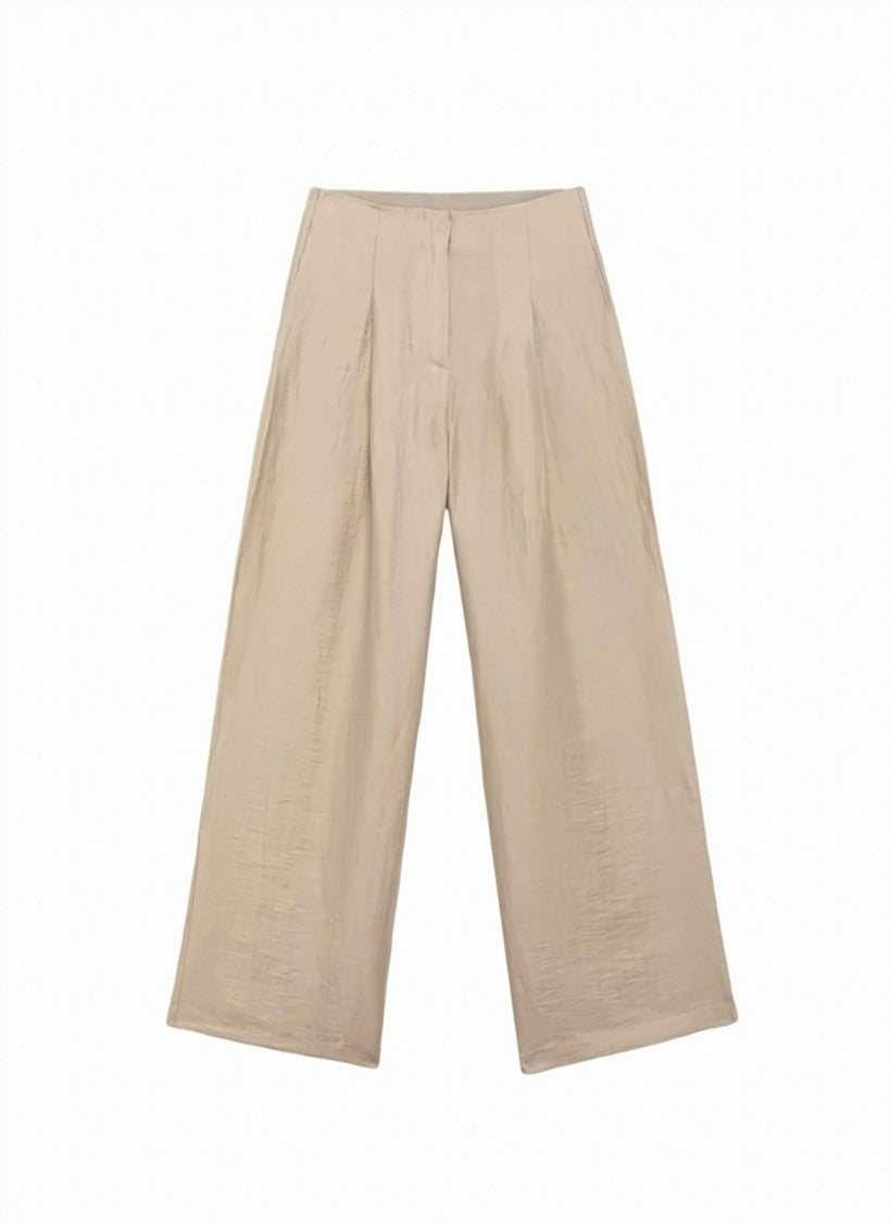 Alpha Studio High-Waisted Pleated Linen Wide-Leg Pants