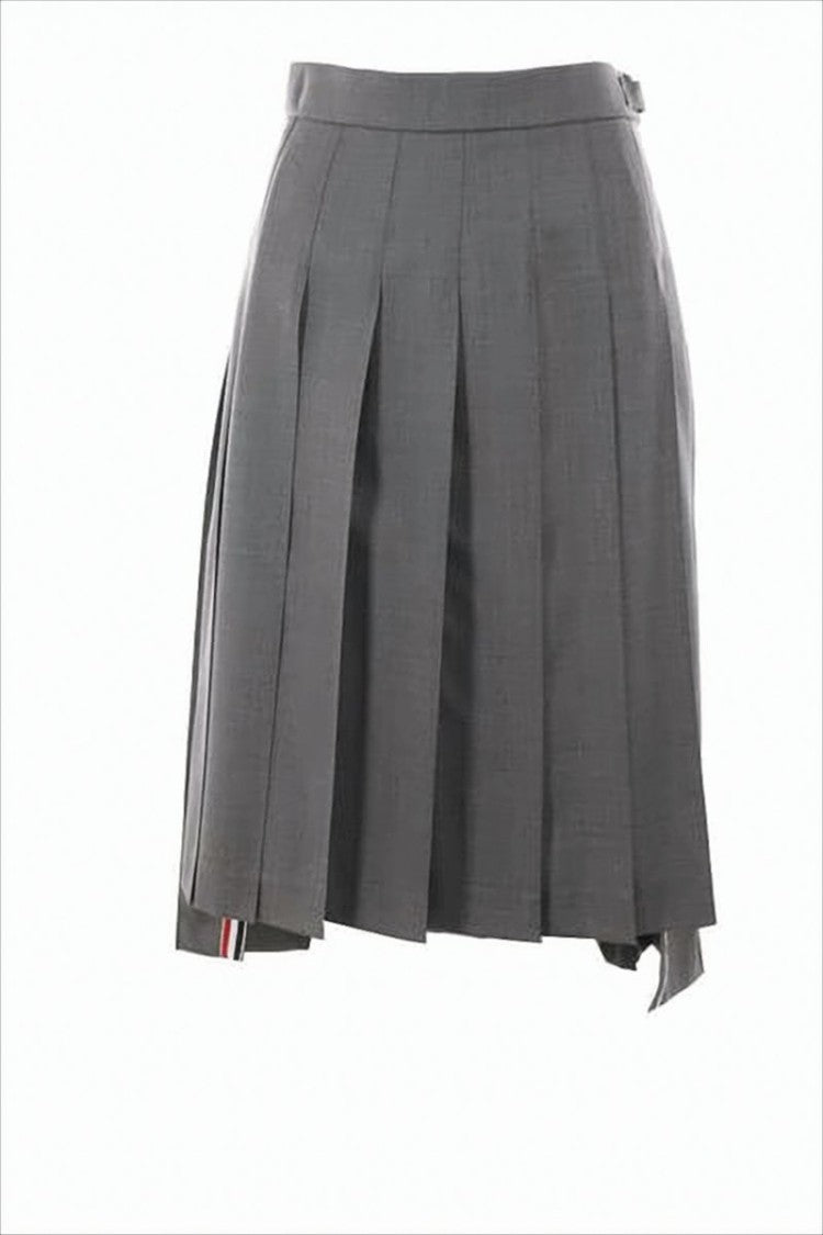Thom Browne Tailored Grey Midi Skirt With Sharp Pleats