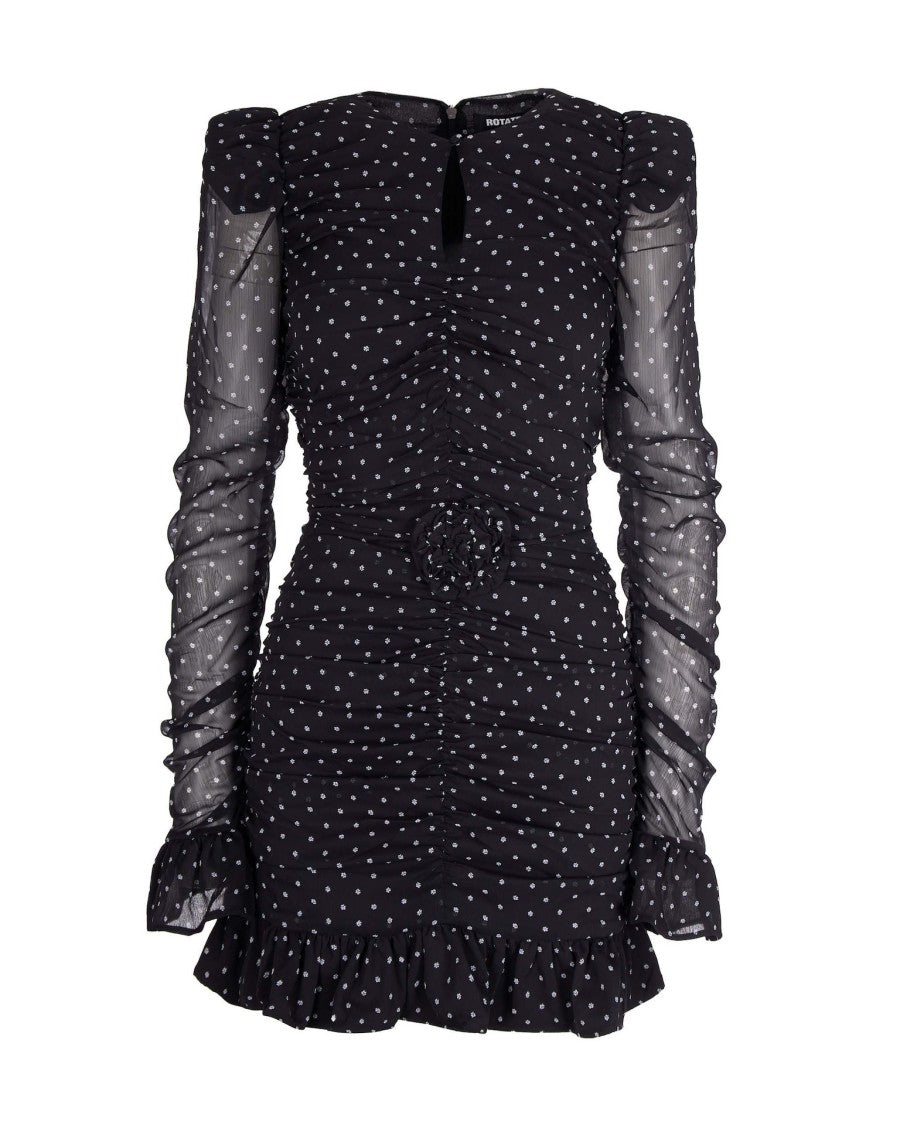 Rotate Black Printed Long-Sleeve Dress