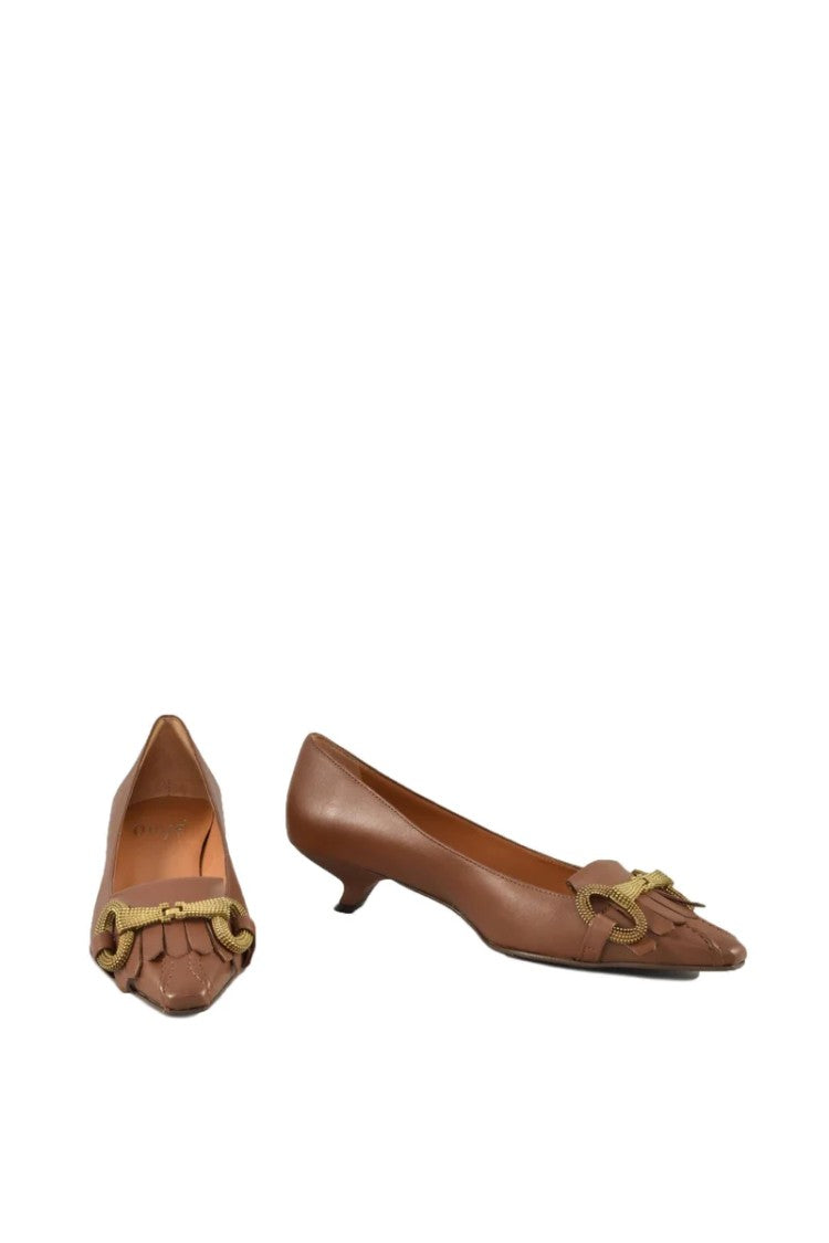 Ovye Pointed Toe Leather Shoes With Gold Chain Detail