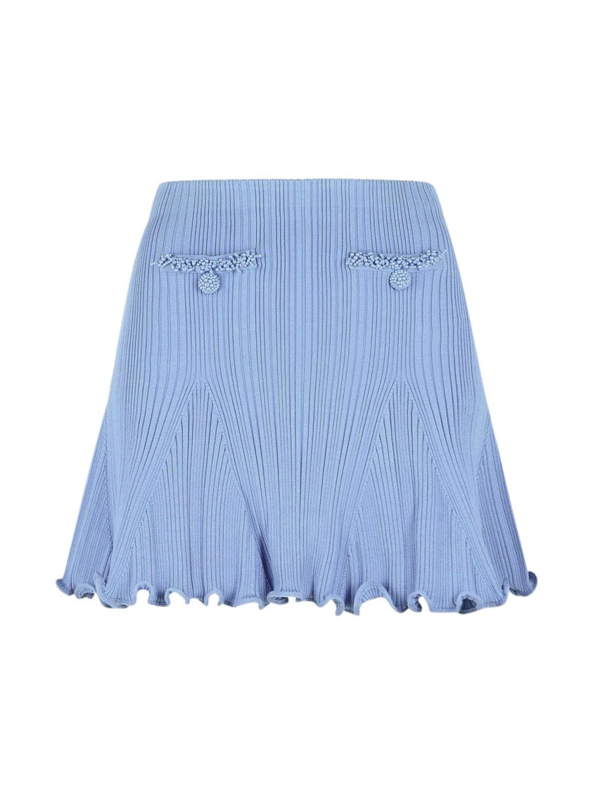 Self-Portrait Light Blue Decorative Buttons Mini Skirt