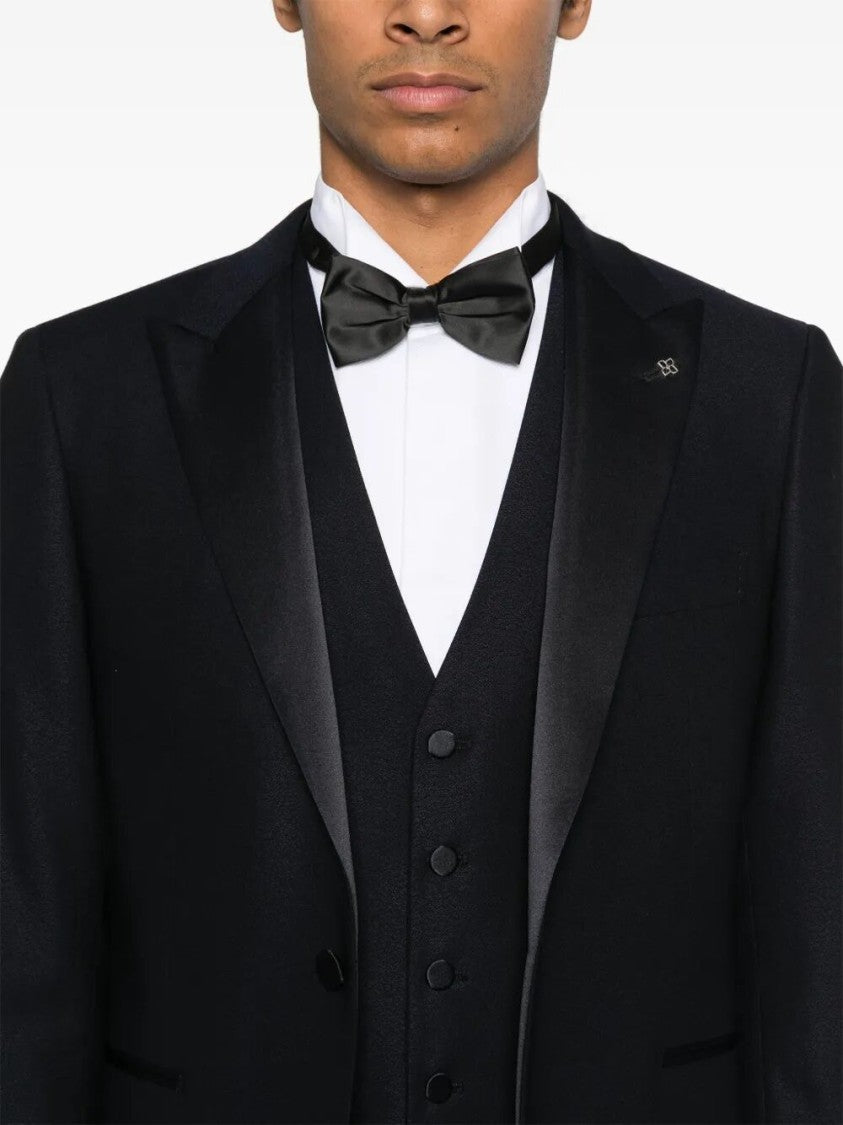 Tagliatore Tailored Black Suit With Satin Lapel