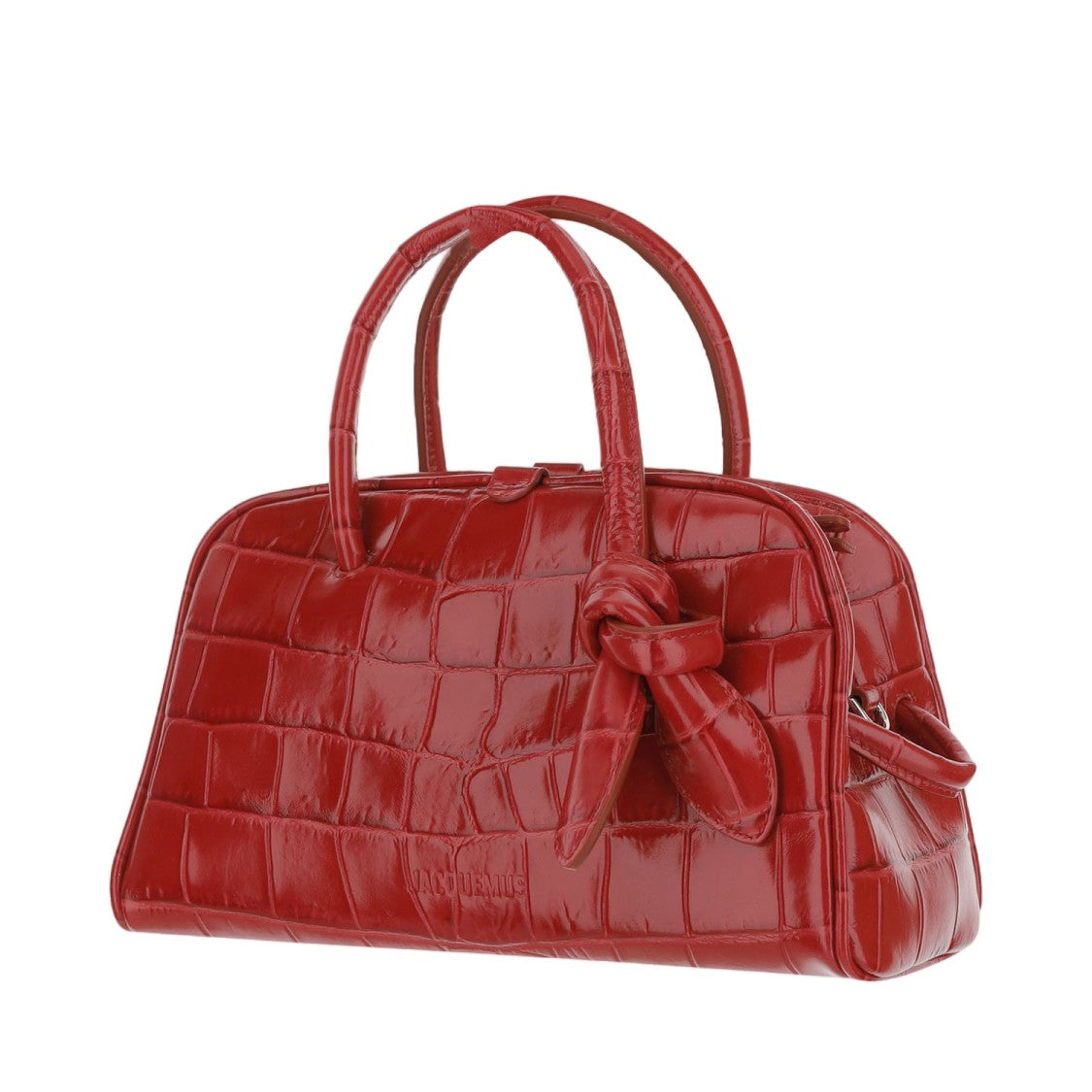 Jacquemus Structured Red Calfskin Travel Bag With Embossed Logo And Knotted Handle