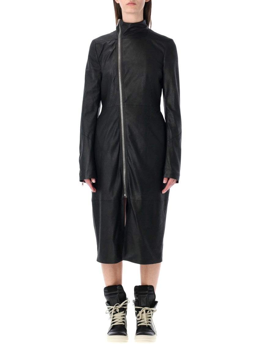 Rick Owens Gary Matte Black Leather Coat