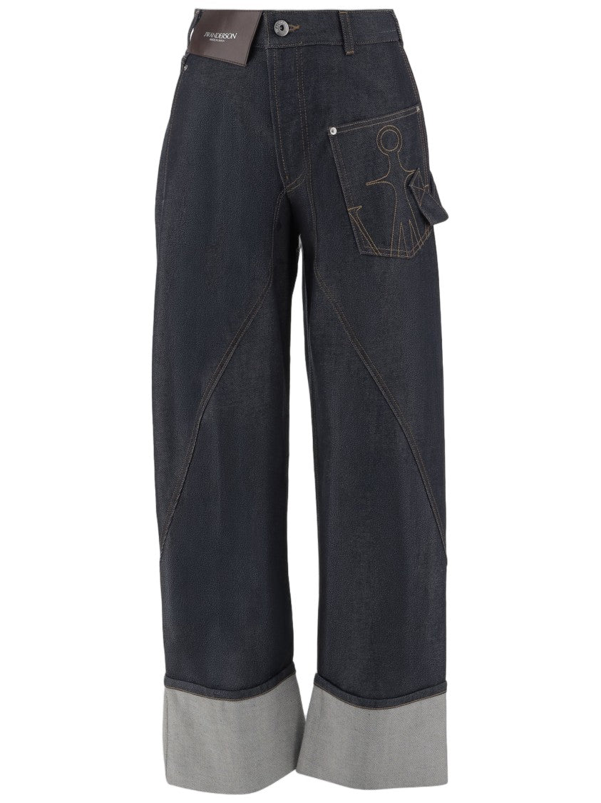 J. W. Anderson Wide-Leg Cropped Jeans With Cut-Off Hem And Logo Details