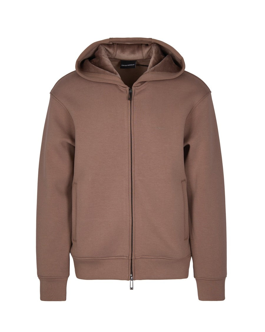 Emporio Armani Warm Chenille-Interior Jersey Hoodie With Rubberized Logo