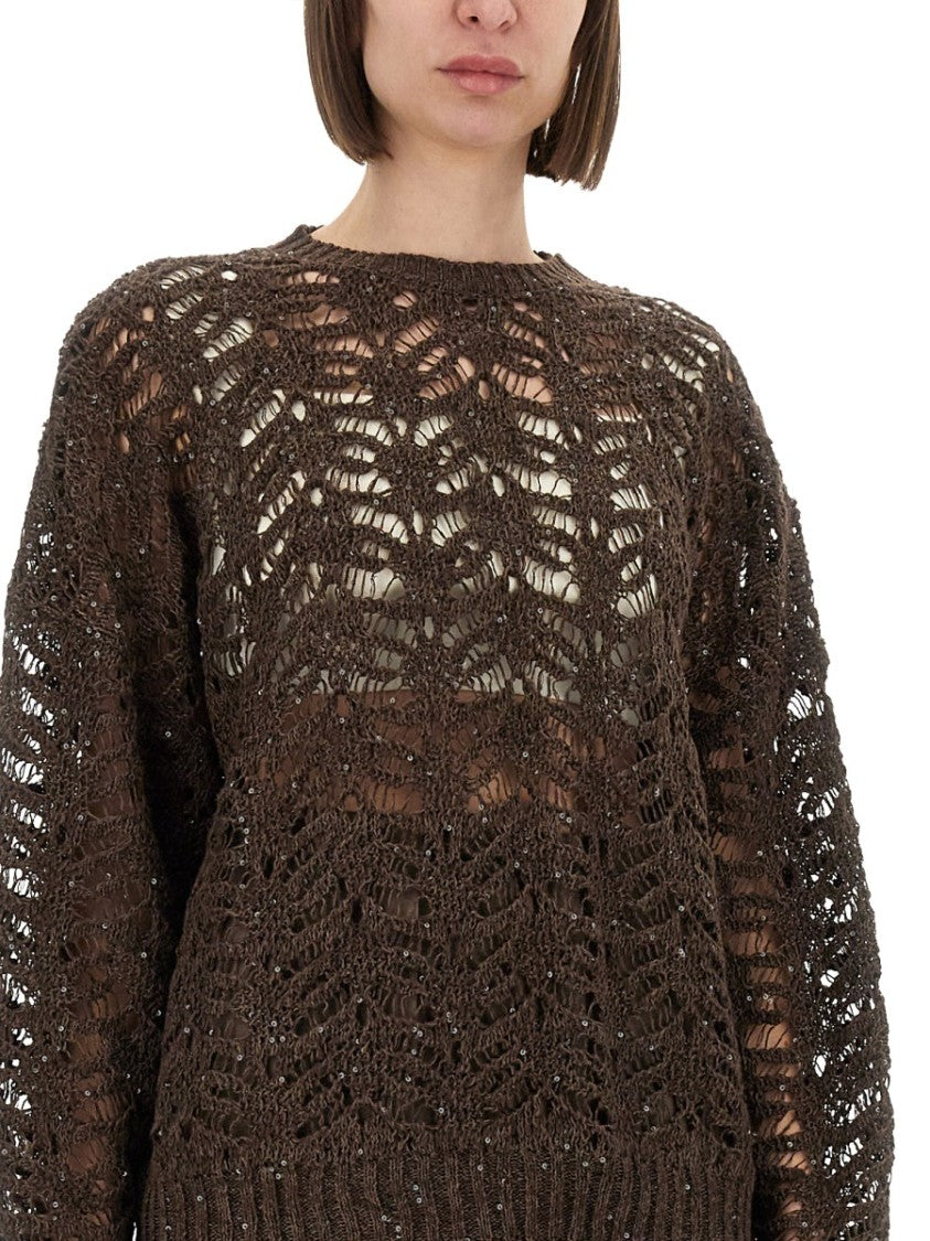 Brunello Cucinelli Foliage Lace Linen And Silk Diamond Knit