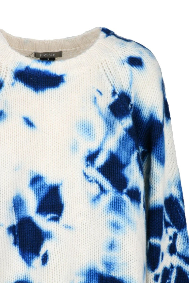 Suzusan Oversized Sweater Cashmere - White/Blue