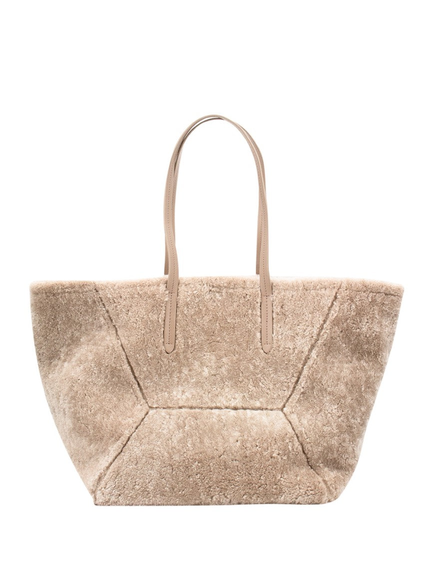 Brunello Cucinelli Curly Shearling Tote Bag With Leather Handles