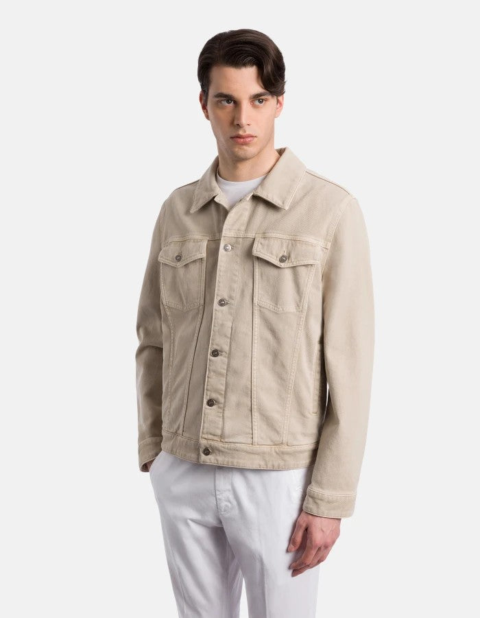Dondup Structured Beige Denim Jacket With Flap Pockets