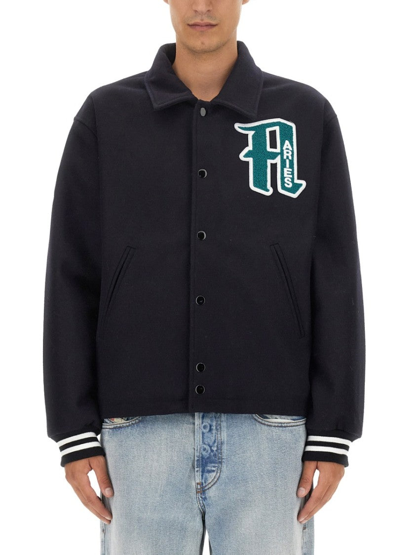 Aries Embroidered Wool Varsity Jacket