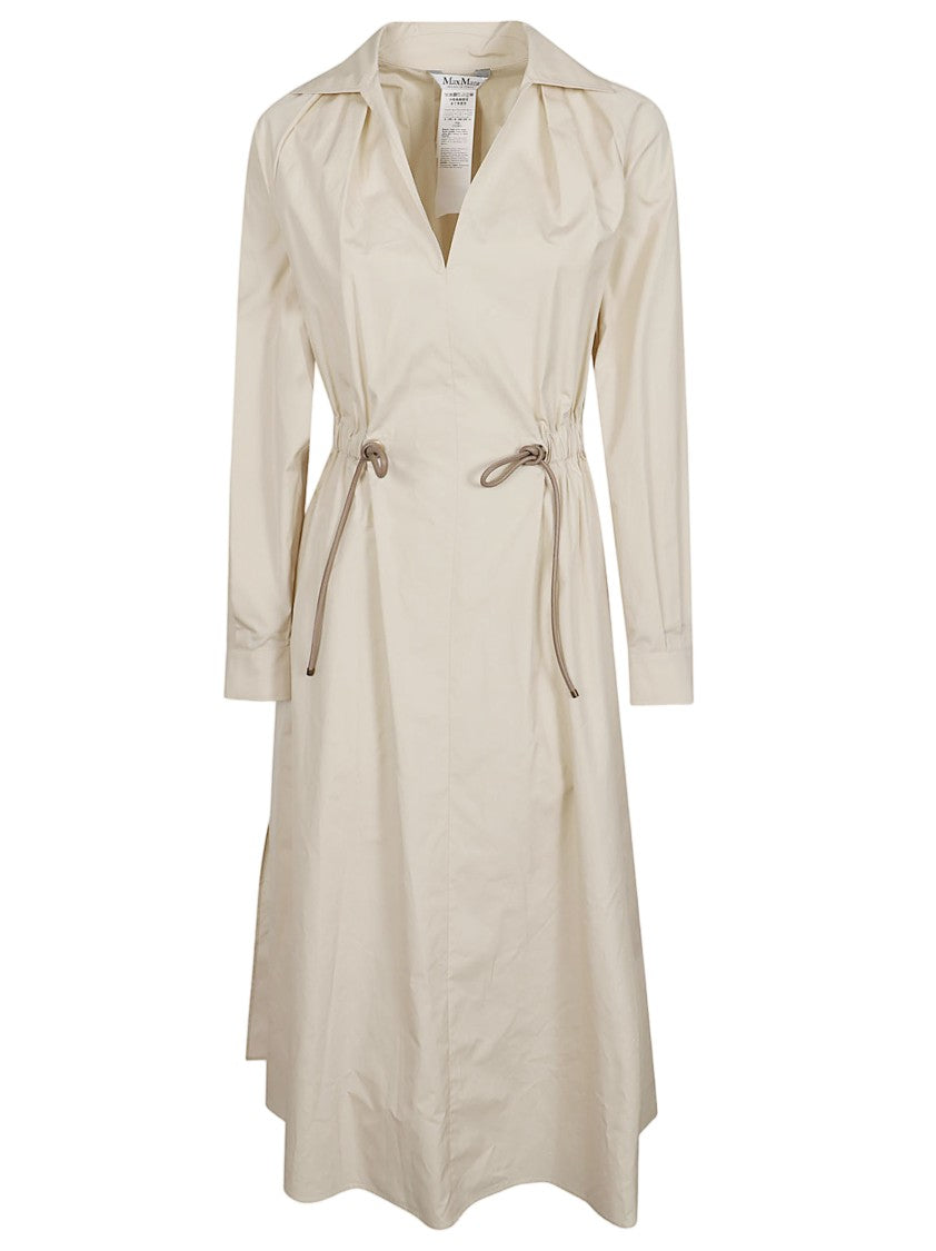 Max Mara V-Neck Dress With Drawstring Front And Elegant Collar