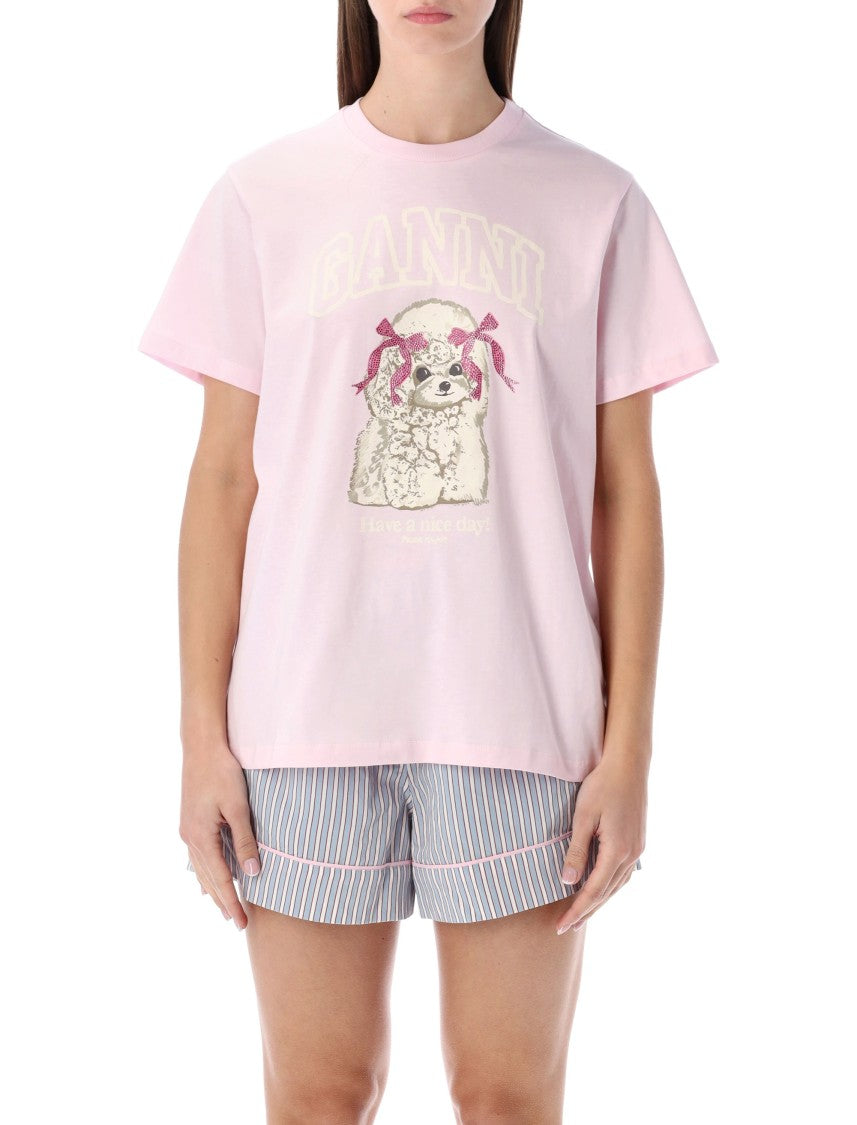 Ganni Pink Poodle Graphic T-Shirt