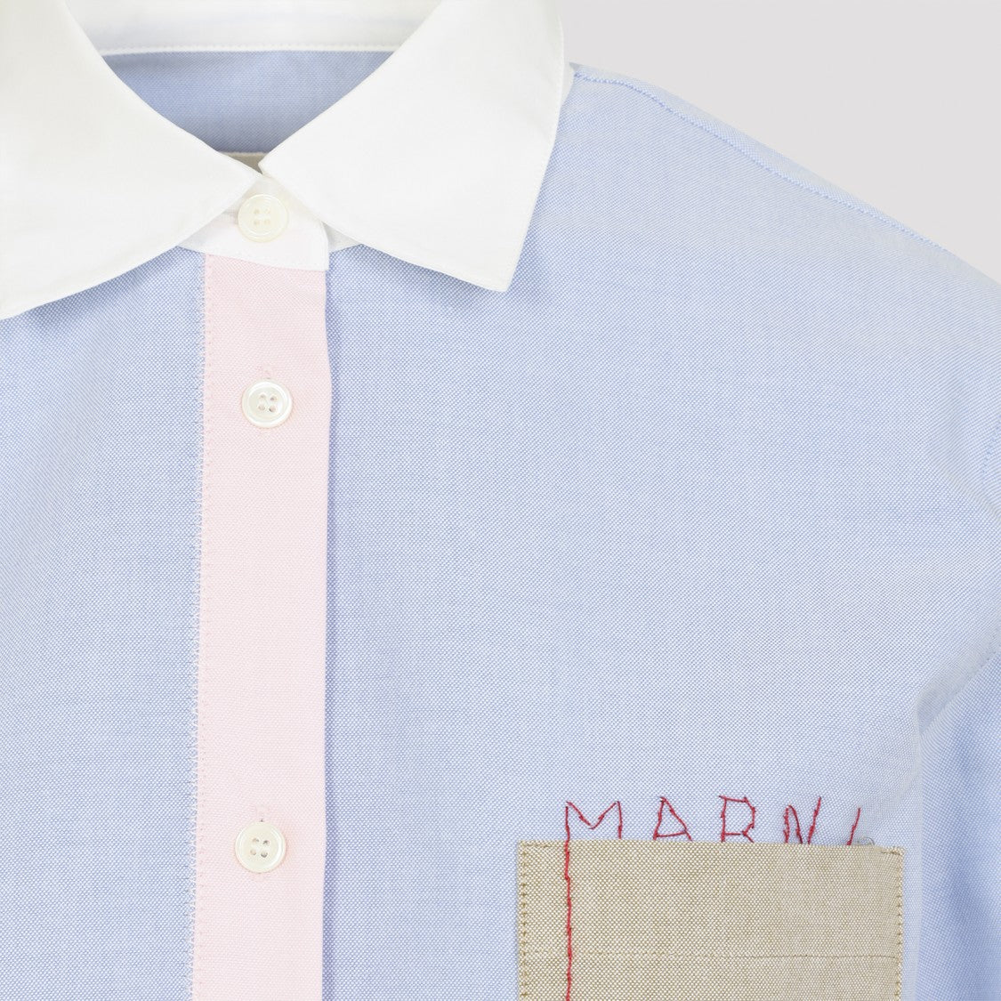 Marni Sapphire Blue Cotton Baby Shirt With Embroidered Front Pocket