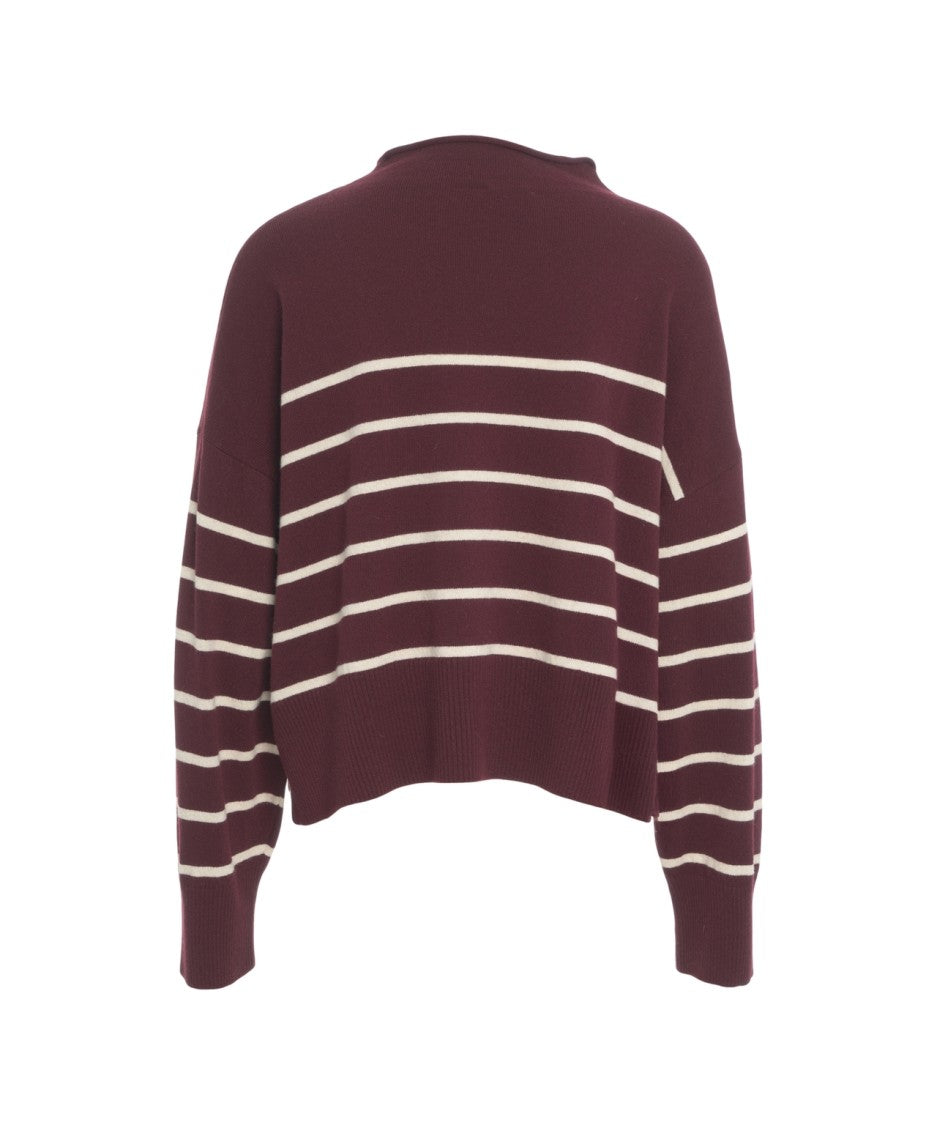 8Pm Burgundy Striped Pullover With Relaxed Oversized Fit