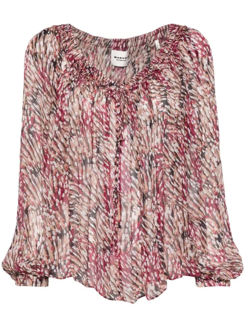 Isabel Marant Étoile Raspberry Pink/Multicolour Vutti Off-Shoulder Blouse