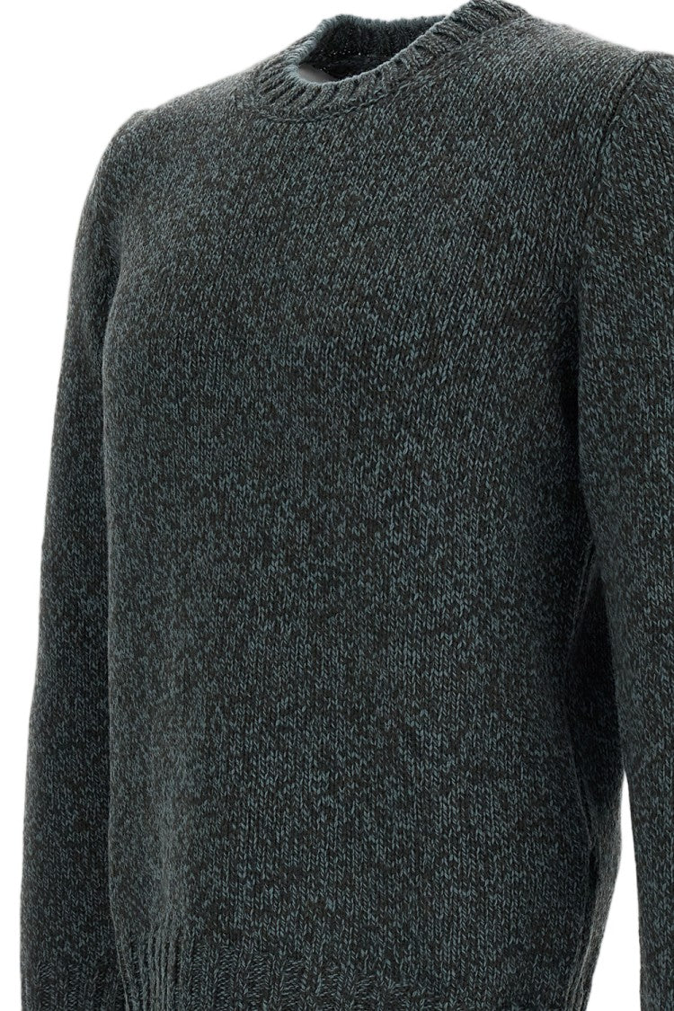 Gran Sasso Green Herringbone Wool Crewneck Sweater