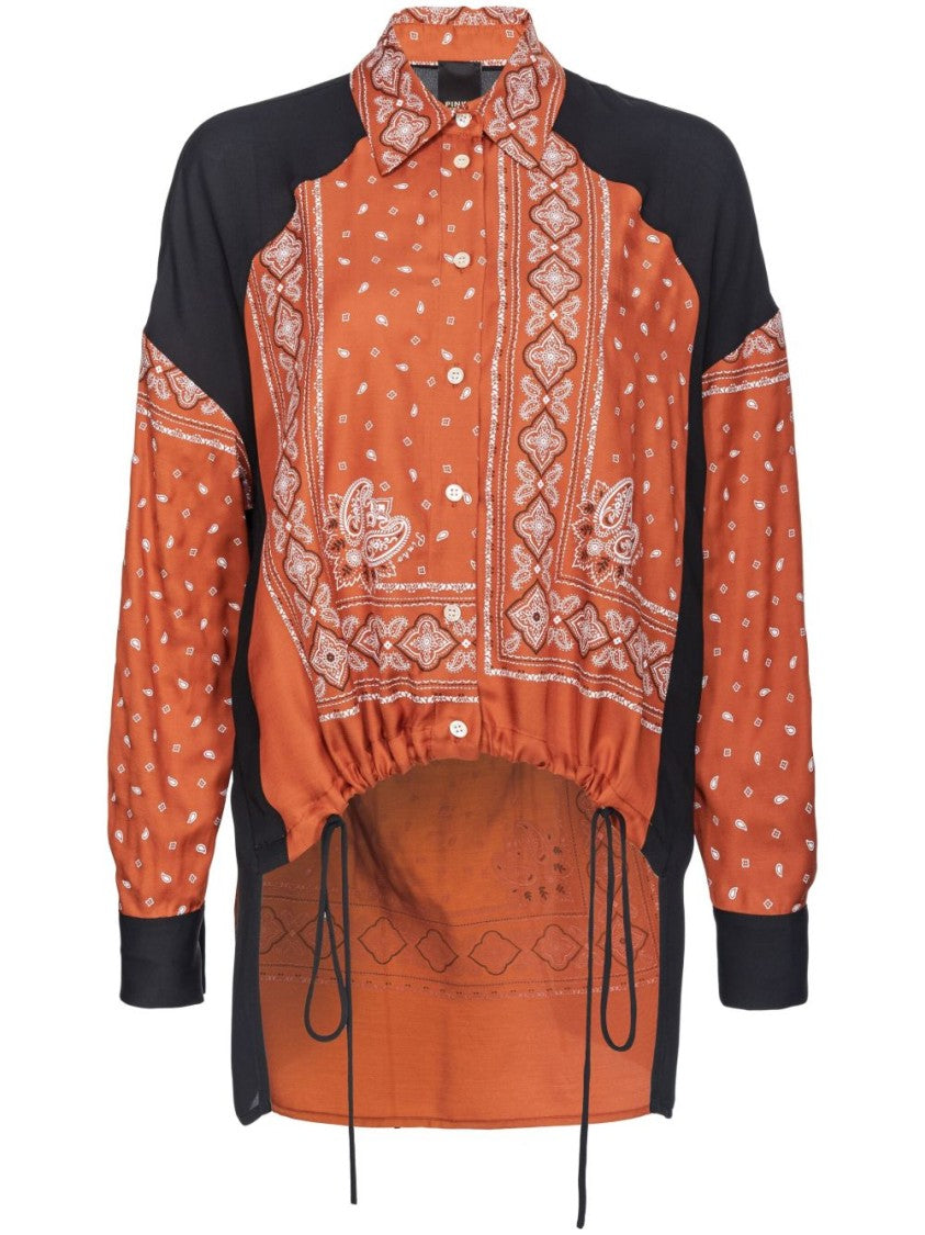 Pinko Contrasting Sleeve Orange Top With Intricate White Patterns