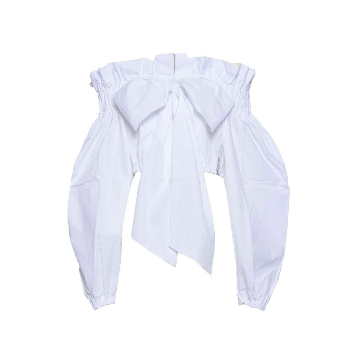 Patou White Cotton Cropped Top With Bow