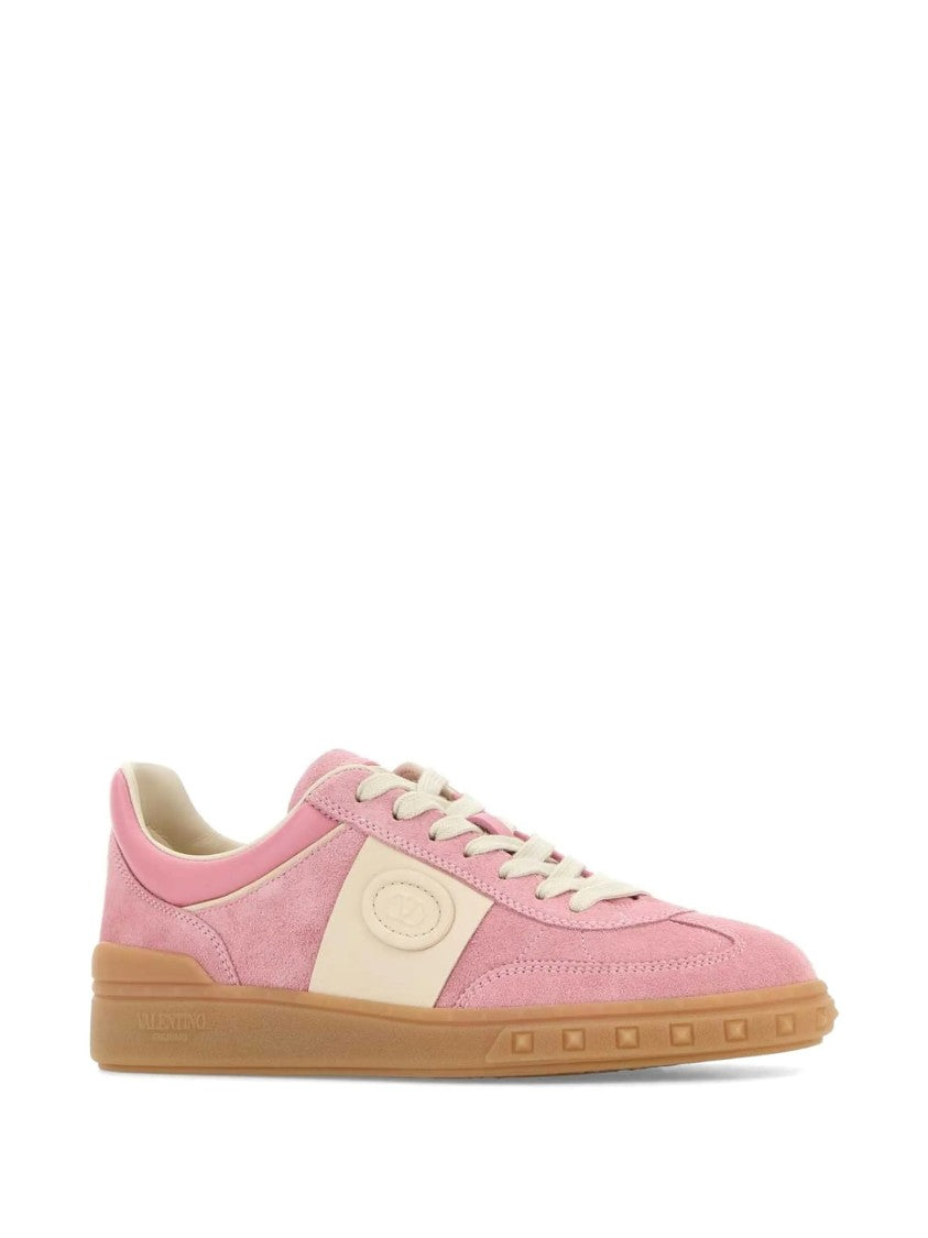 Valentino Pink Low-Top Suede Embossed Sneakers