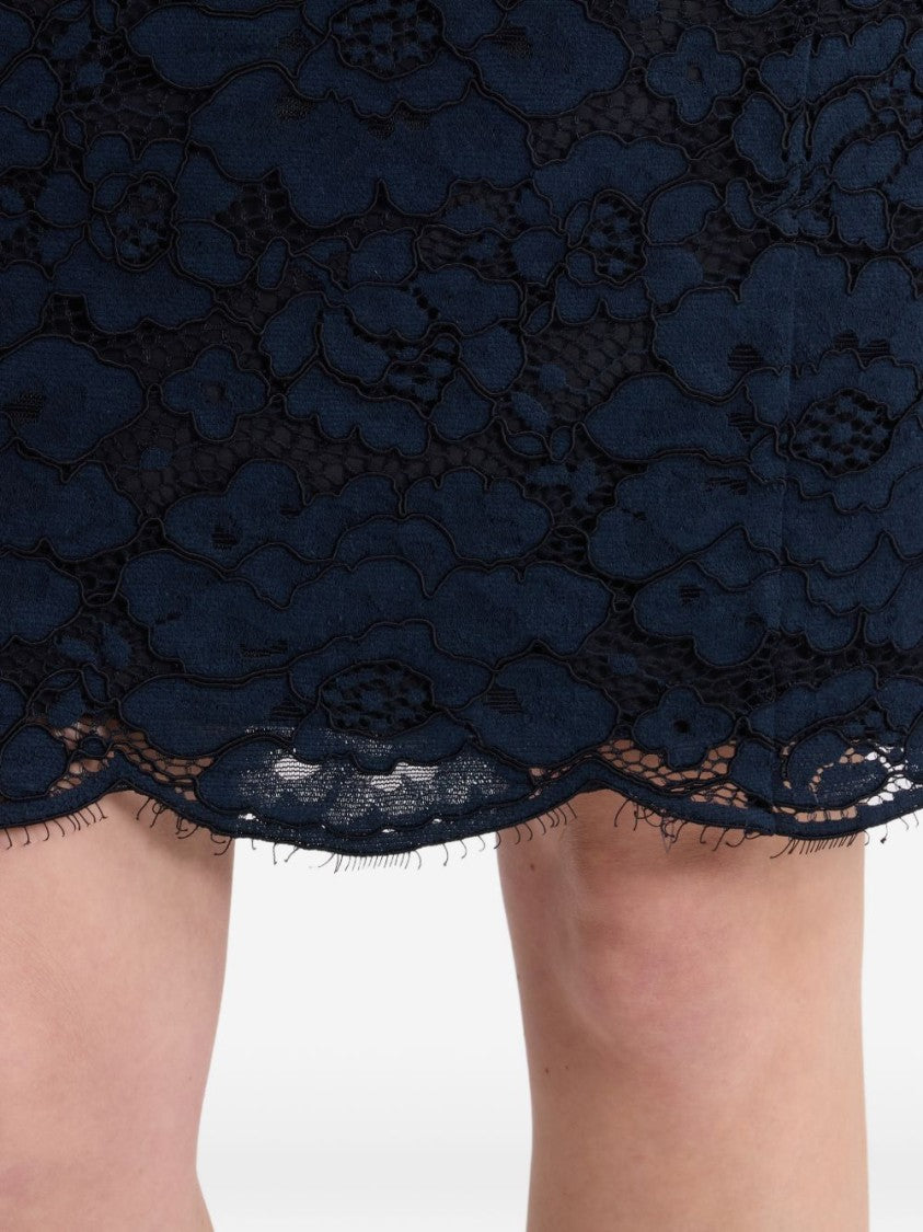 Patou Navy Blue Floral Lace Square Dress