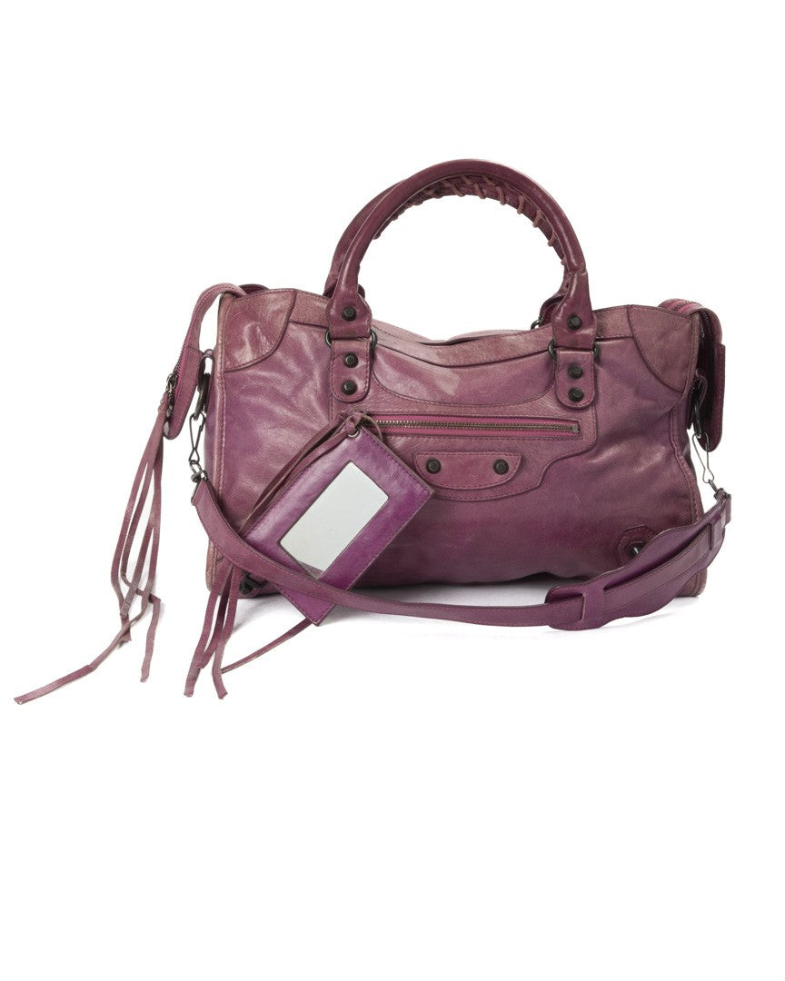 Balenciaga Purple Medium City Leather Shoulder Bag
