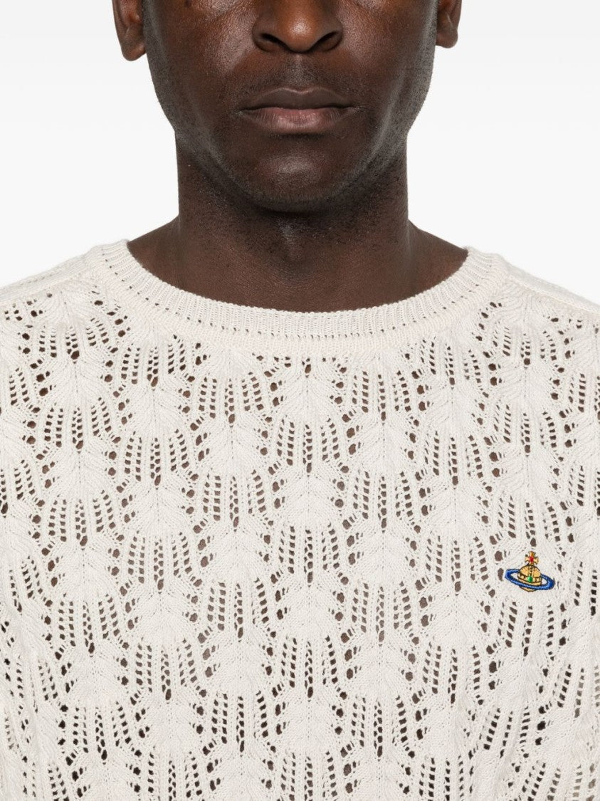 Vivienne Westwood White Openwork Knit Orb Round Sweater
