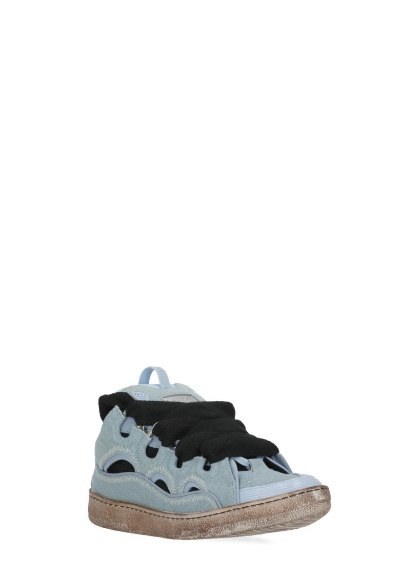 Lanvin Sky Blue Curb Leather-Blend Sneakers