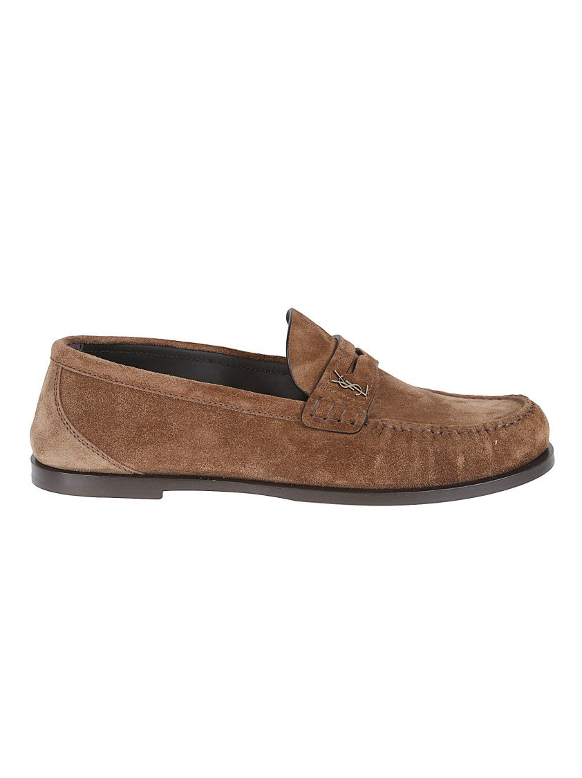 Saint Laurent Brown Suede Moccasin-Style Flat Shoes With Stitched Toe