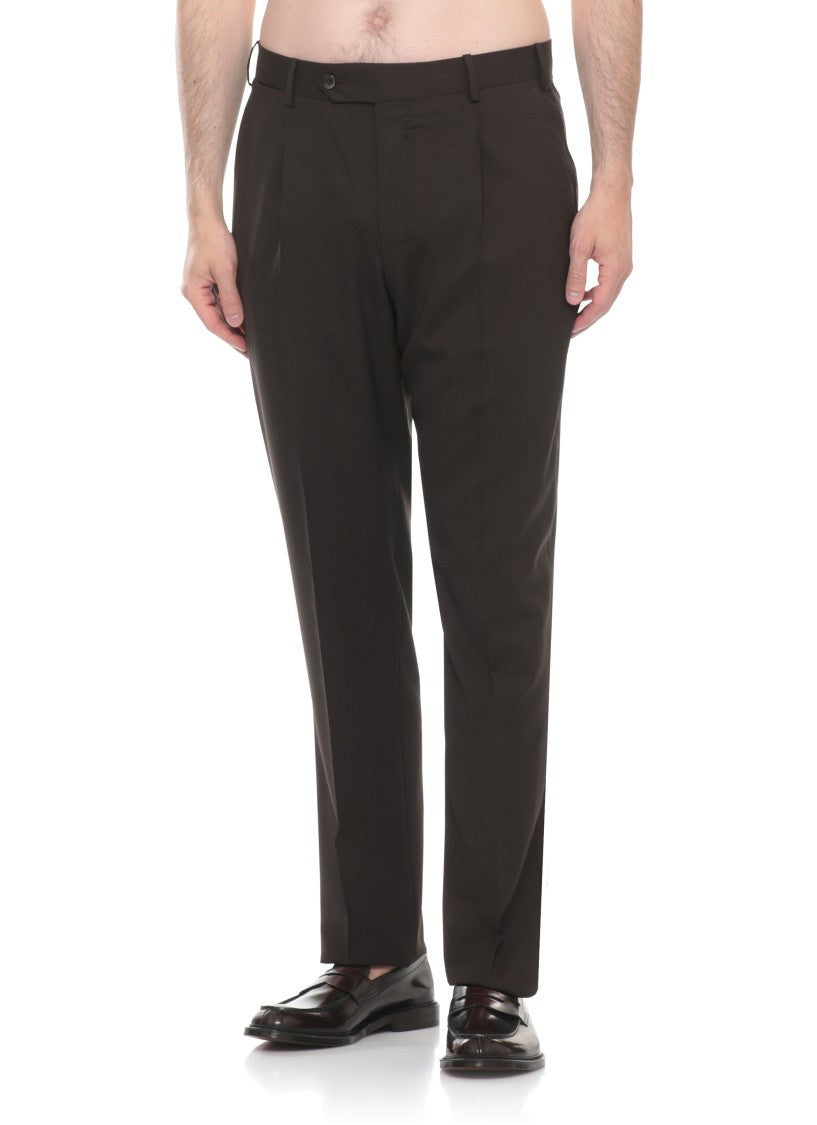 Pt Torino Dark Brown Zip Fastening Pants