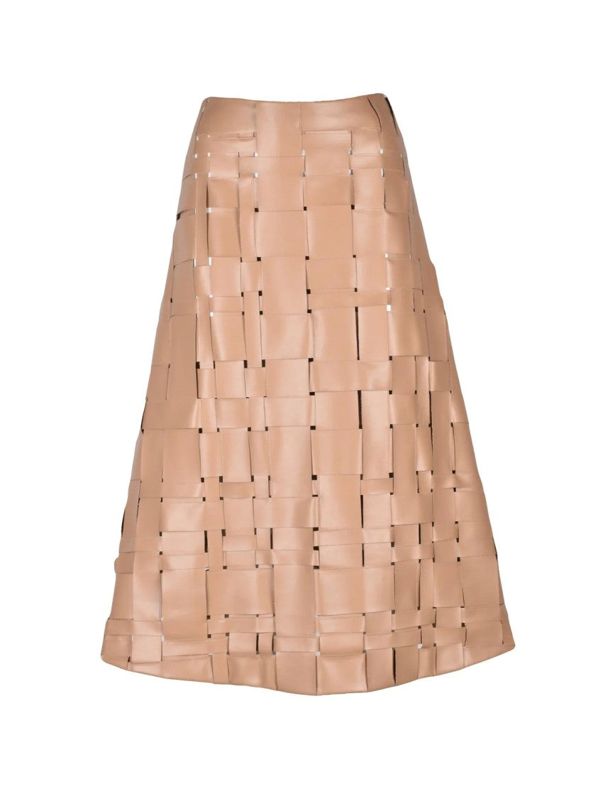 A.W.A.K.E. Mode Beige Long Flared Woven Polyester Skirt