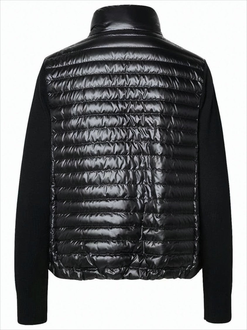 Moncler Shiny Quilted Nylon Puffer Jacket With Knit Sleeves